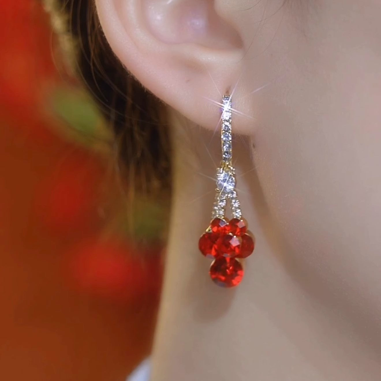 Red Diamond Zircon Earrings Long Elegant Earrings For Women