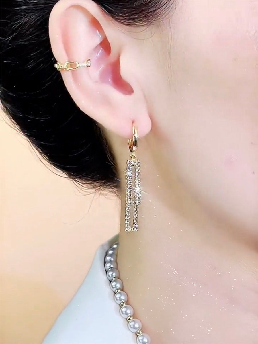 New Design Square Full Diamond Long Earrings For Women