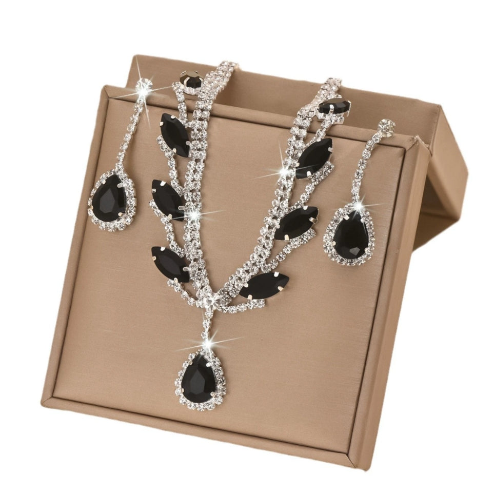 Women's Luxury Diamond Necklace Earrings Jewelry Gift Set