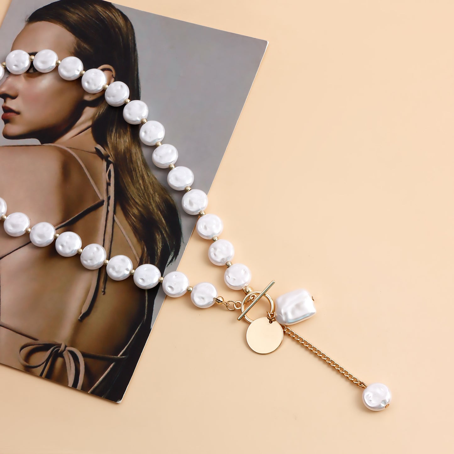 Simple Single Layer Pearl Necklace Tassel Sweater Chain