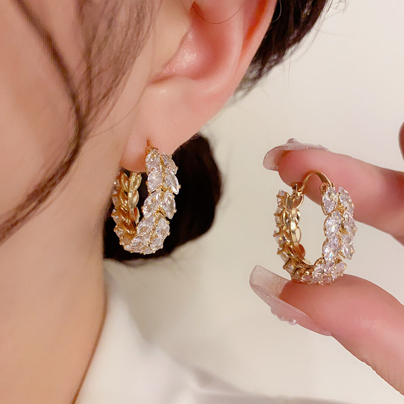 Fashionable And Exquisite Zircon Wheat Ear Hoop Earrings