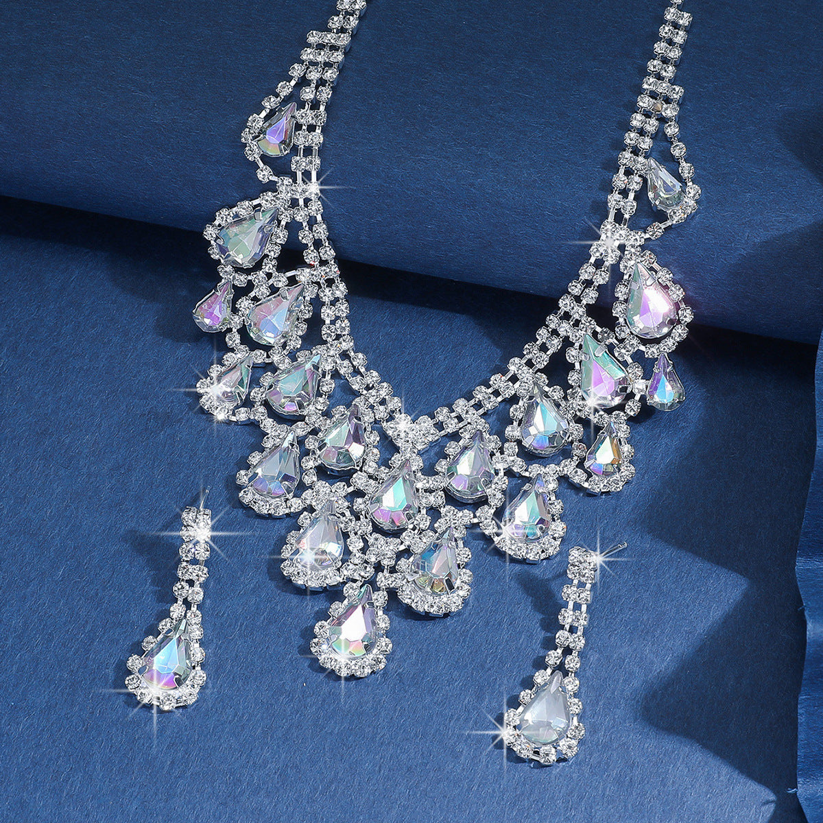 Elegant Geometric Water Drop Tassel Necklace Earrings + Pendant Jewelry Set