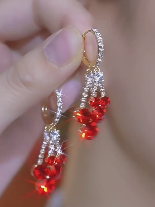 Red Diamond Zircon Earrings Long Elegant Earrings For Women