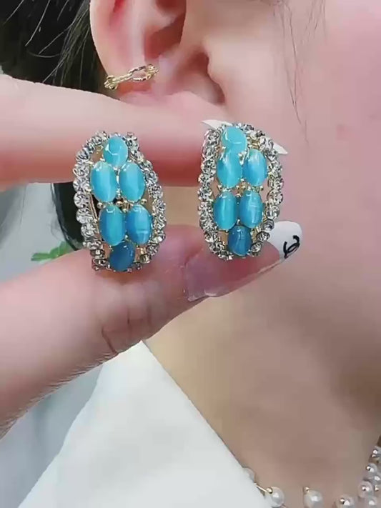 Women's Super Flashy Blue Earrings New Style Retro Style Versatile Earrings