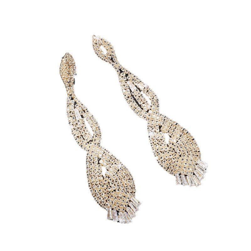 Exaggerated Super Long Earrings Rhinestone Zircon Earrings Dress Party Accessories