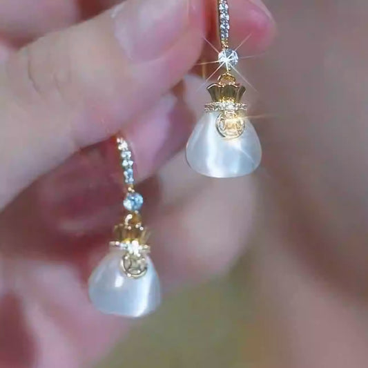 Cat's Eye Gemstone Money Bag Earrings — Stylish & Elegant Accessories