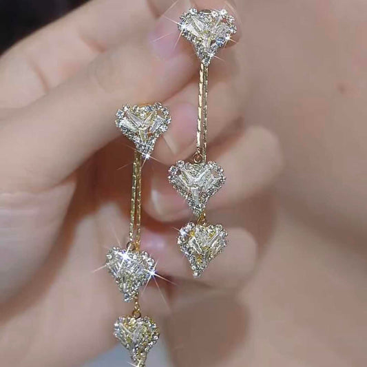 Elegant Long Heart Tassel Earrings for Women – 2-Way Sterling Silver Post Earrings