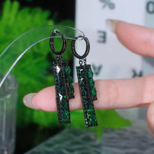 Rectangle Green Zircon Crystal Earrings for Women | Sparkly Geometric Statement Earrings