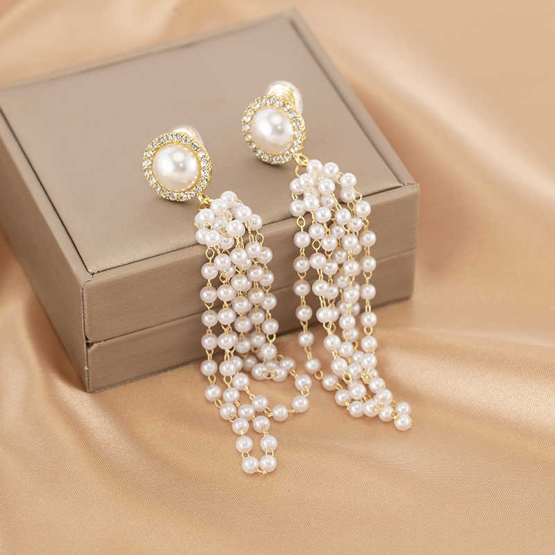 Stylish Long Elegant Pearl Tassel Earrings for Women