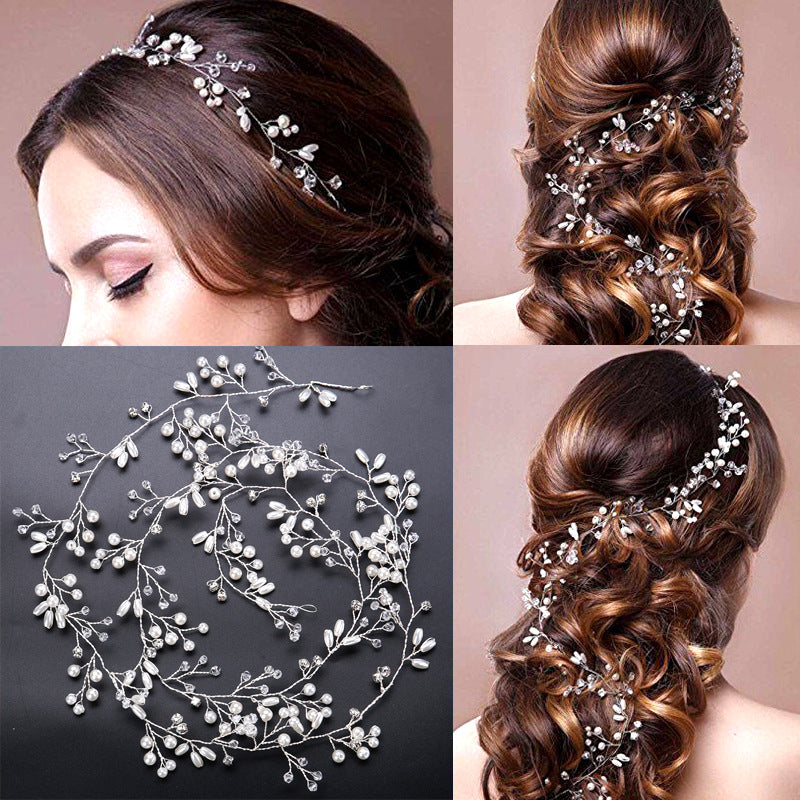 Braut handgemachte geflochtene Perle Haarband Kopfschmuck Hochzeit Kleid Zubehör Brautschmuck