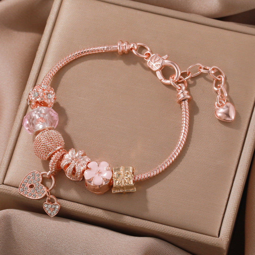 DIY Rosa Kleine Frische Blume Herz Abnehmbare Armband Für Frauen