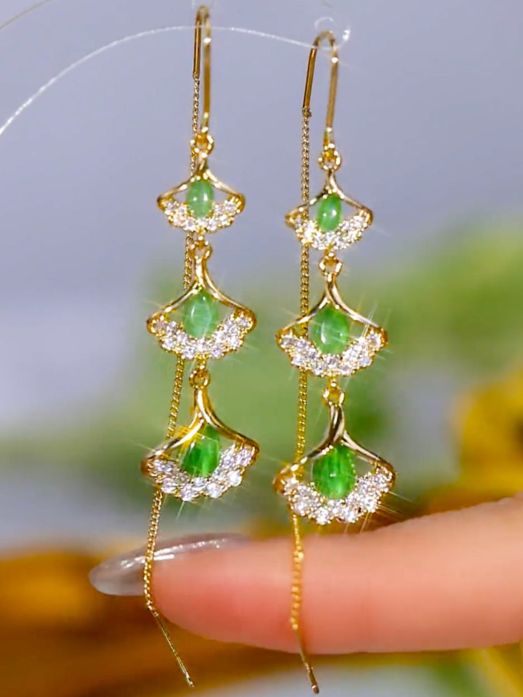 Pendientes de hoja de ginkgo con micropavé de circonitas para mujer