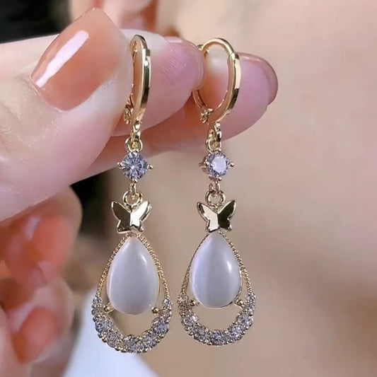 Temperamental Cat'S Eye Stone Water Drop Earrings Geometric Butterfly Accessories For Women