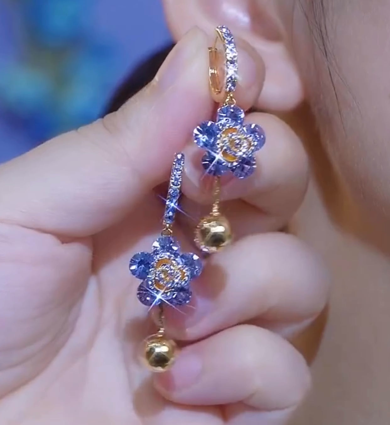 Lila Blume Zirkon Ohrringe Modeschmuck Frauen