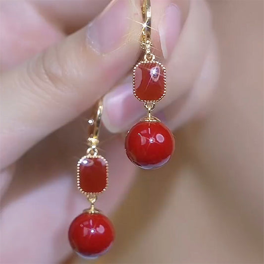 Women's Elegant Red Pearl Earrings Suitable For Winter Wear