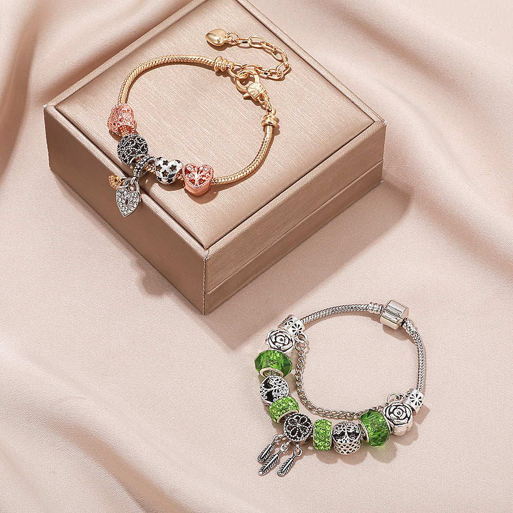 Pulsera de moda con forma de corazón con cuentas de árbol de la vida, atrapasueños de ángel, borlas, joyería DIY