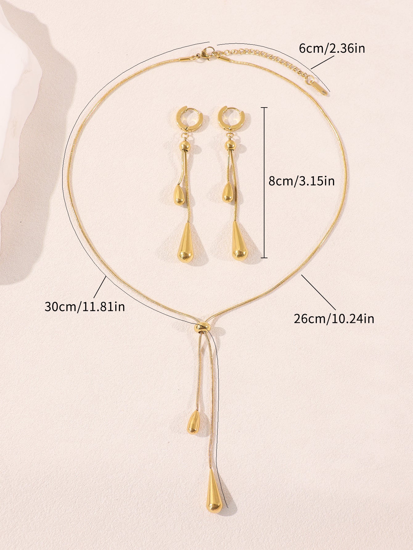 Stylish Minimalist Teardrop Pendant Necklace for Women – Titanium Steel Gold Lariat Necklace