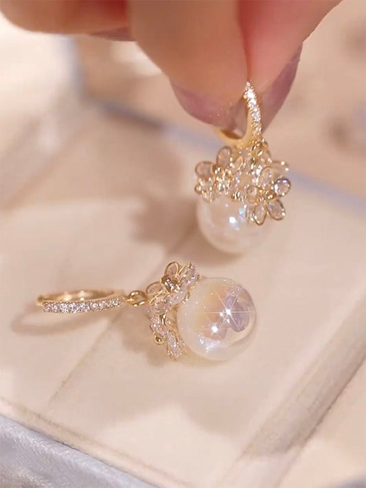 Pearl Zircon Flower Personalized Earrings