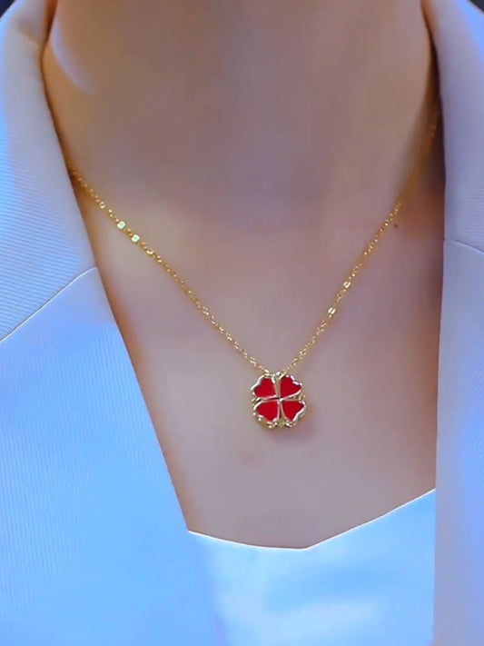 Four Hearts And Four Leaves Flower Collarbone Necklace