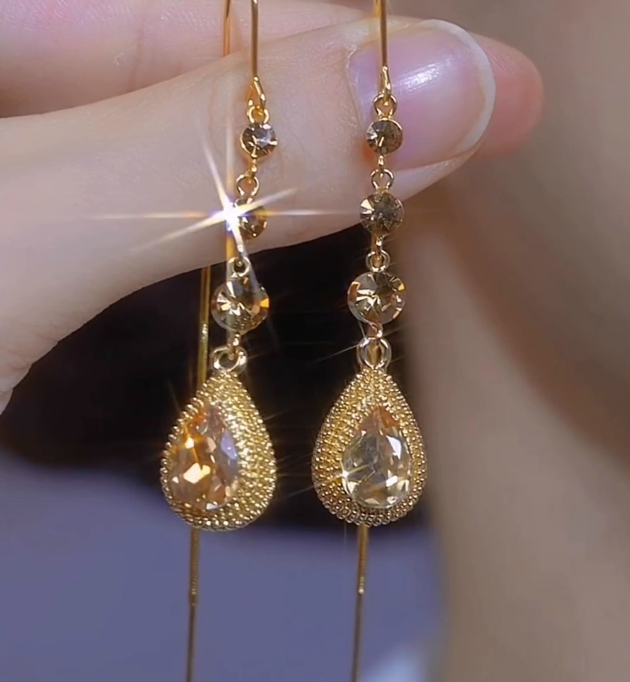 Fashionable Champagne Color Durian Water Drop Earrings For Women