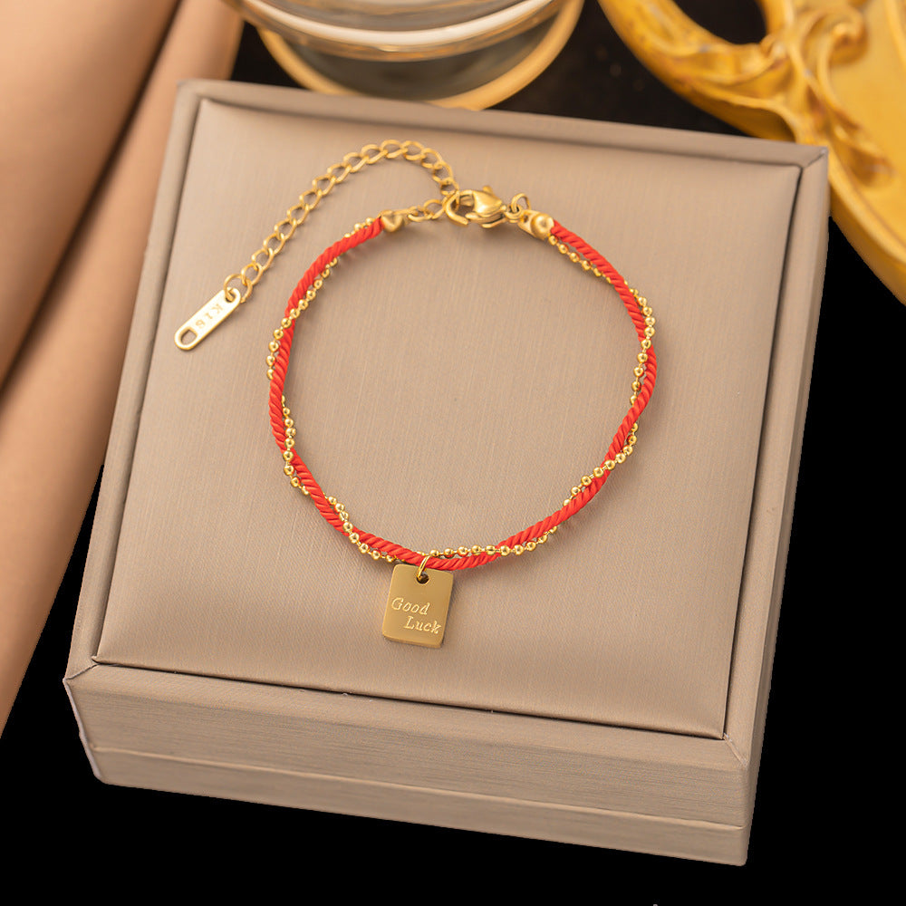 Pulsera trenzada de hilo rojo de buena suerte para mujer