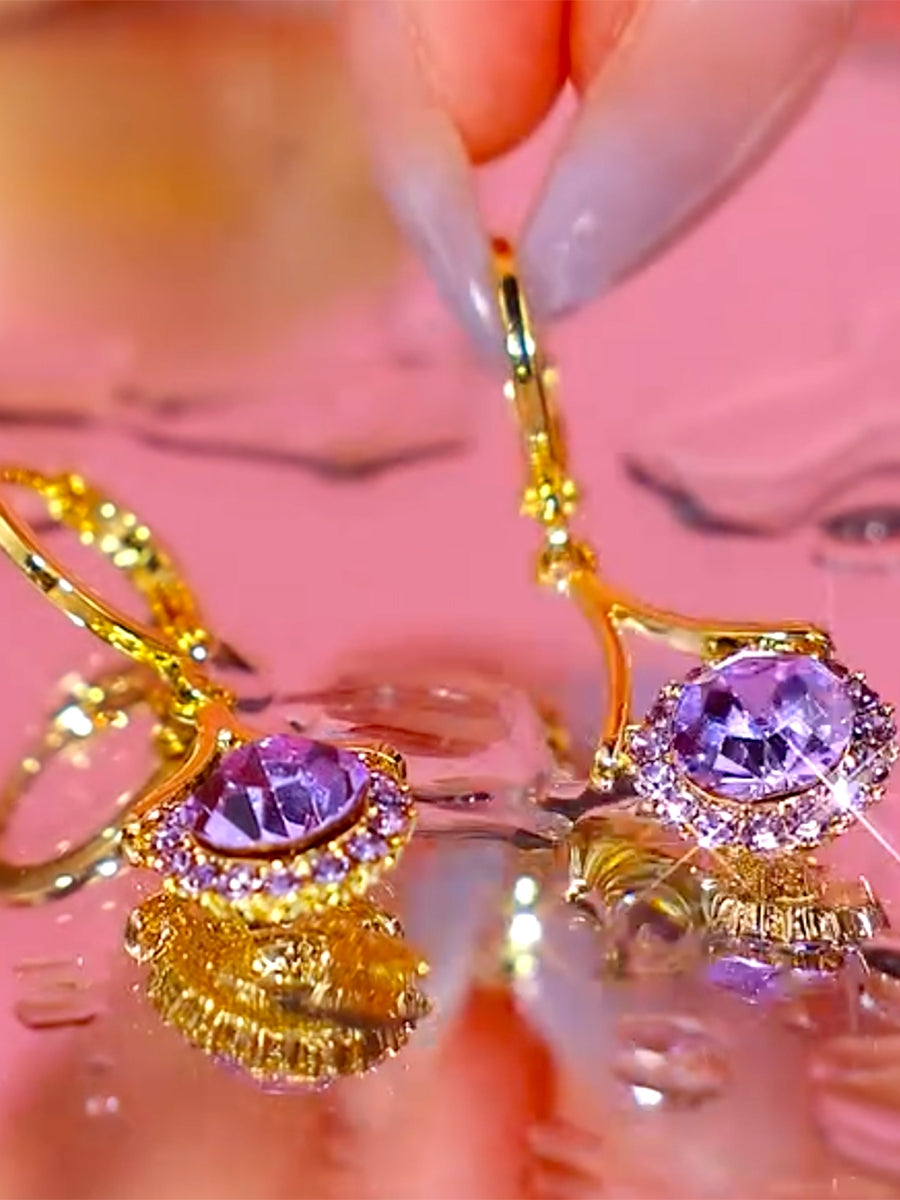 Women's Accessories Simple And Elegant Purple Crystal Drop Earrings