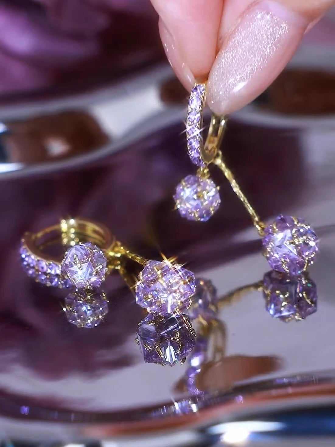 Purple Zircon Ball Tassel Earrings Women's Fashion Jewelry