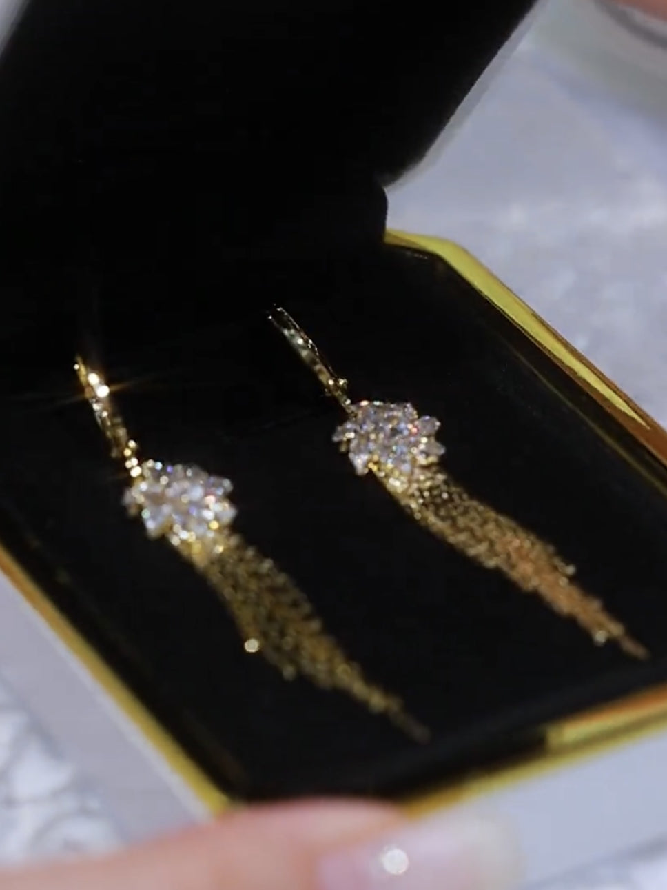 Zircon Flower Long Tassel Earrings