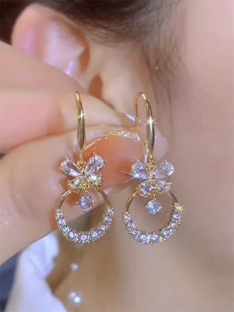 Zircon Butterfly Circle Earrings High-end Female Accessories