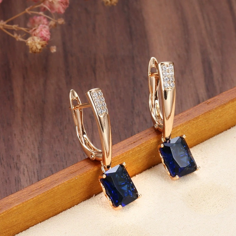 Romantic Rectangular Zirconia Earrings – Elegant Colorful Dangle Earrings for Women, Perfect Gift & Daily Wear