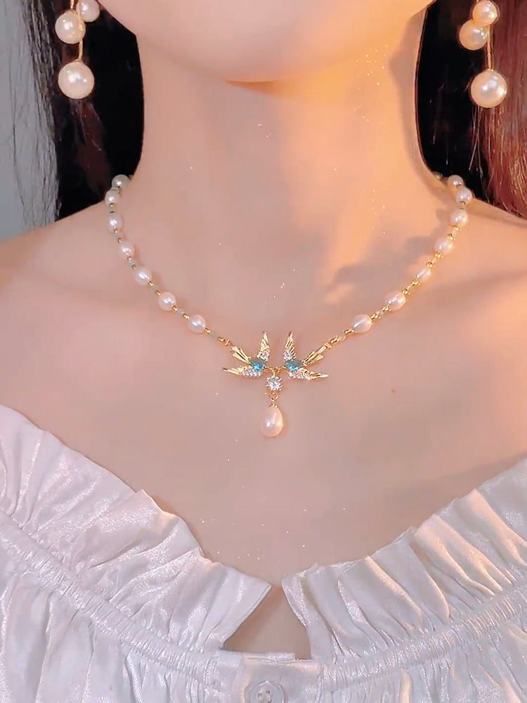 Temperament And High-end Magpie Necklace Pearl Clavicle Chain