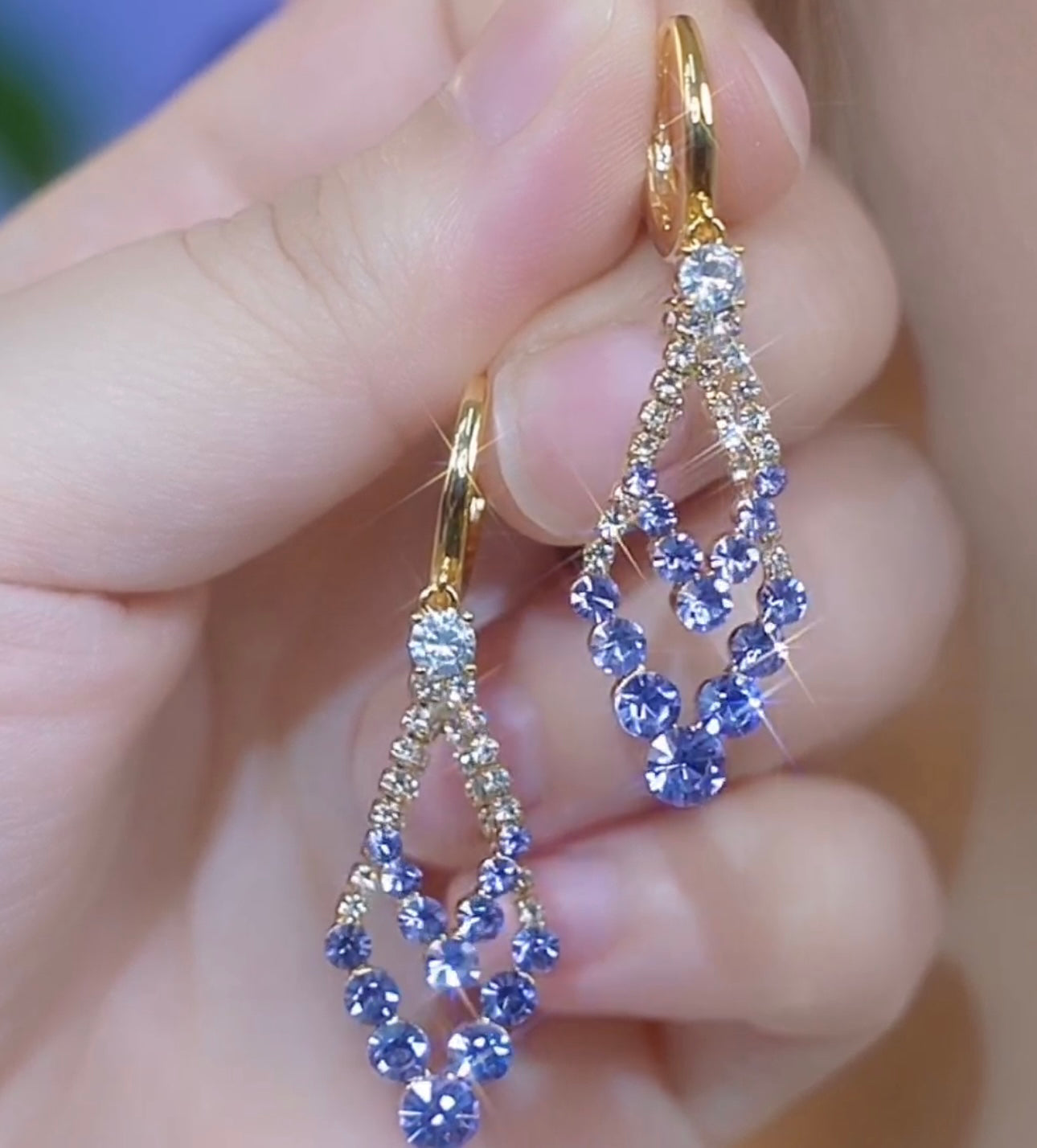 Purple Geometric Diamond Earrings Elegant Crystal Earrings For Women