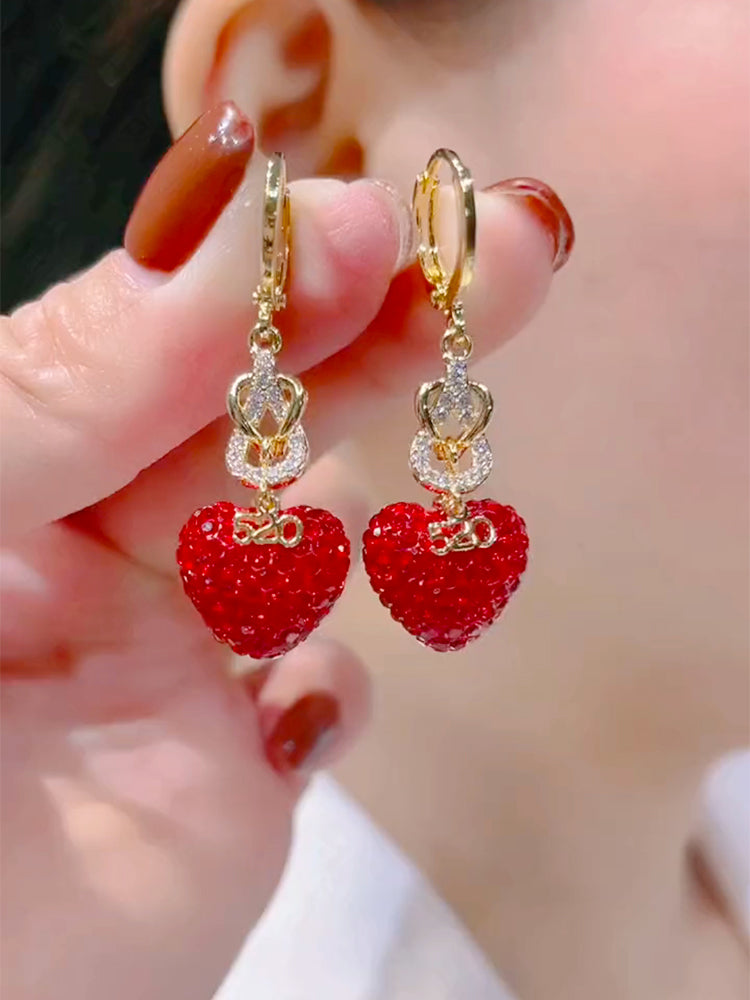 Red Diamond Heart Super Sparkling Earrings