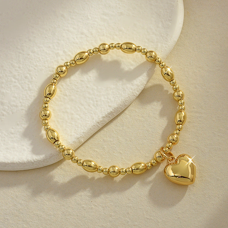 Peach Heart Round Bead Bracelet Fashion Trend Hand Jewelry Solid Love Elastic Bracelet