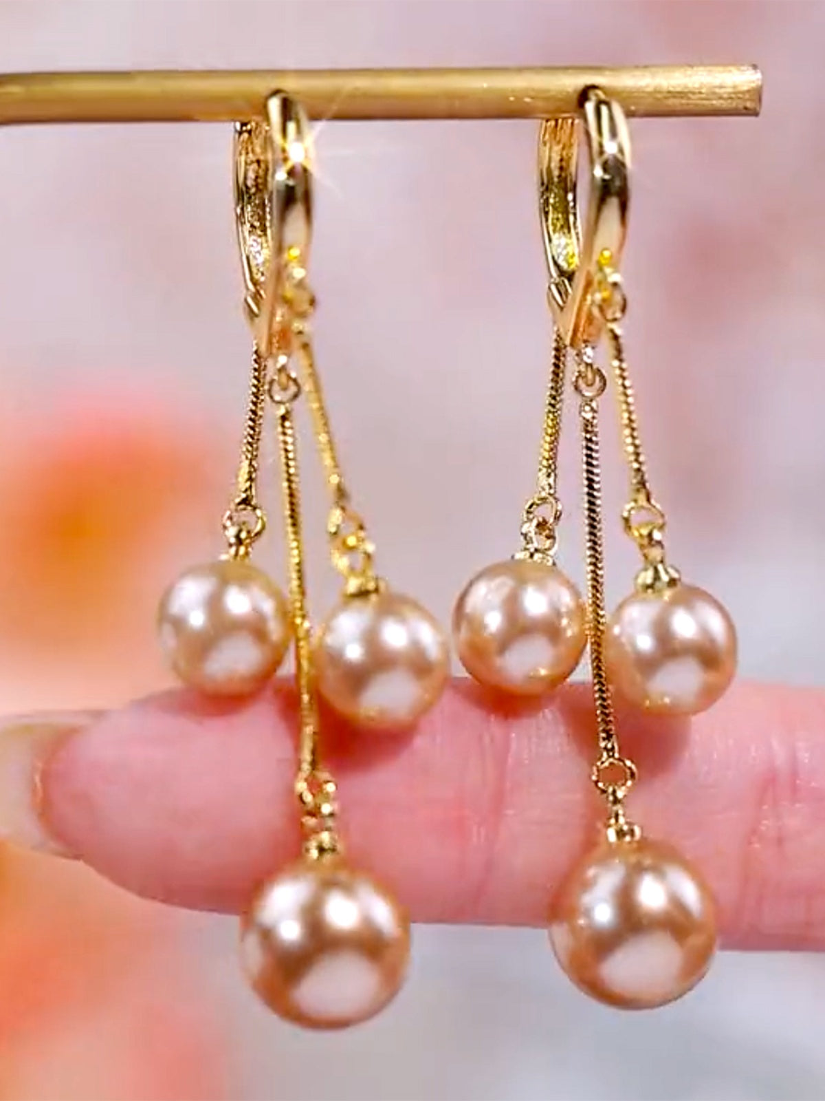 Gentle and Elegant Champagne Gold Pearl Tassel Earrings