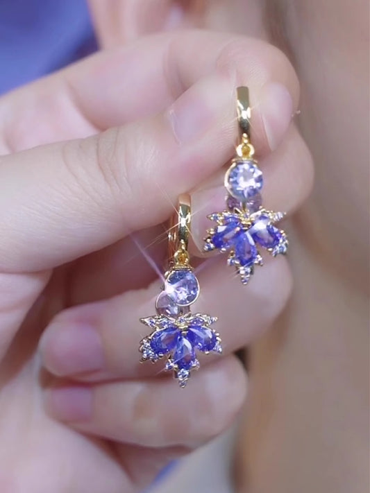 Elegant And Exquisite Purple Zircon Maple Leaf Earrings