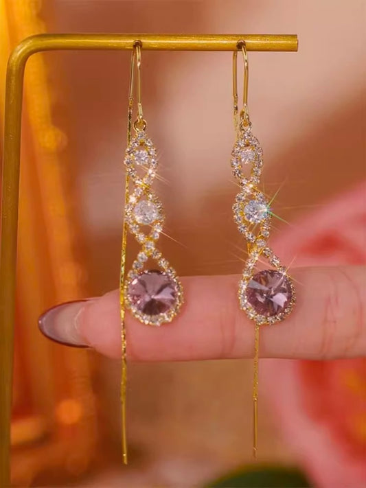 18K Gold Purple Water Drop Crystal Ear Wire Accessories for Women