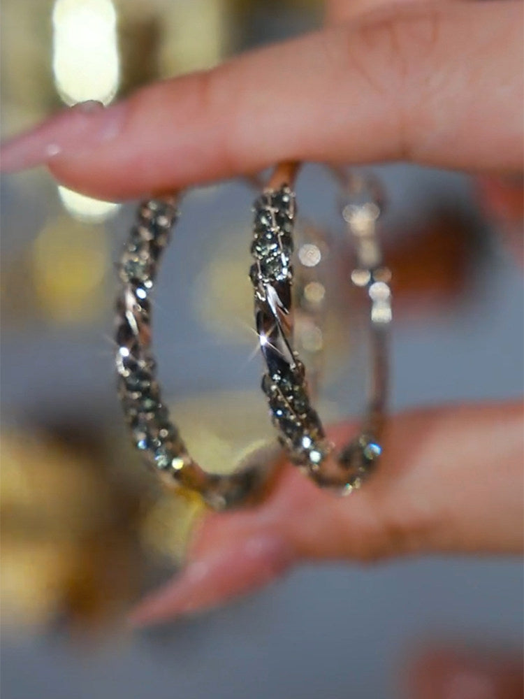 Fashionable Micro-set Diamond Coffee Gold Large Hoop Earrings