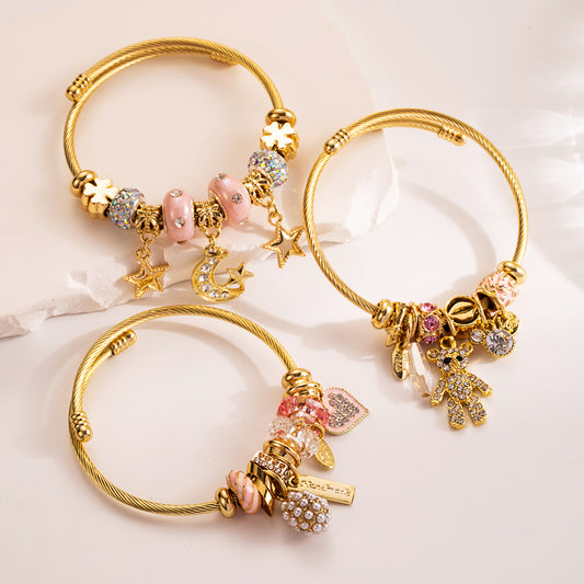 Fashion DIY Element Titanium Steel Bracelet Animal Love Pendant Open Adjustable Bracelet