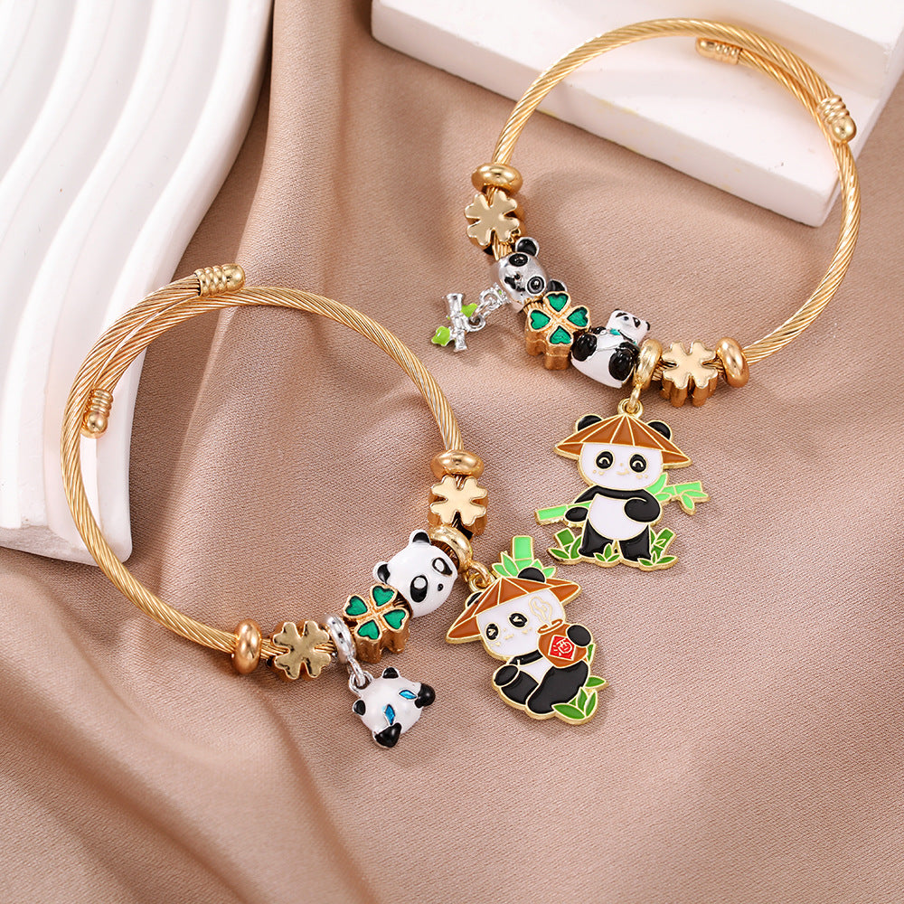 Pulsera creativa DIY con colgante de bambú de panda y cuentas de animales