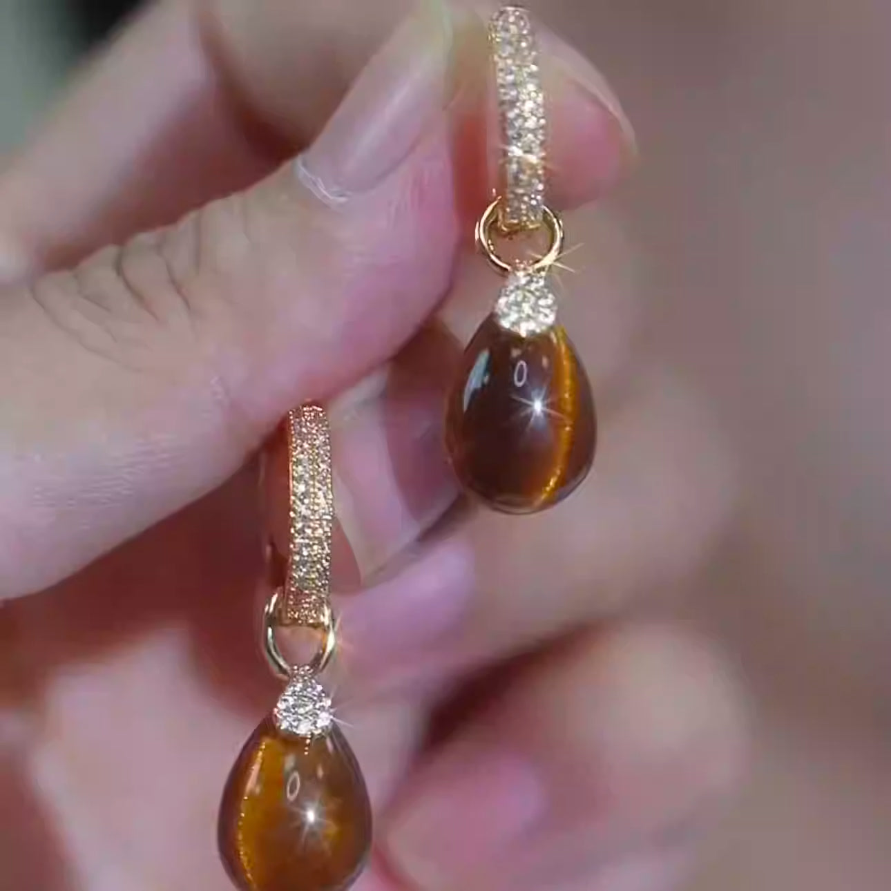Stylish Rhombus Tiger's Eye and Zircon Earrings Women's Accessories