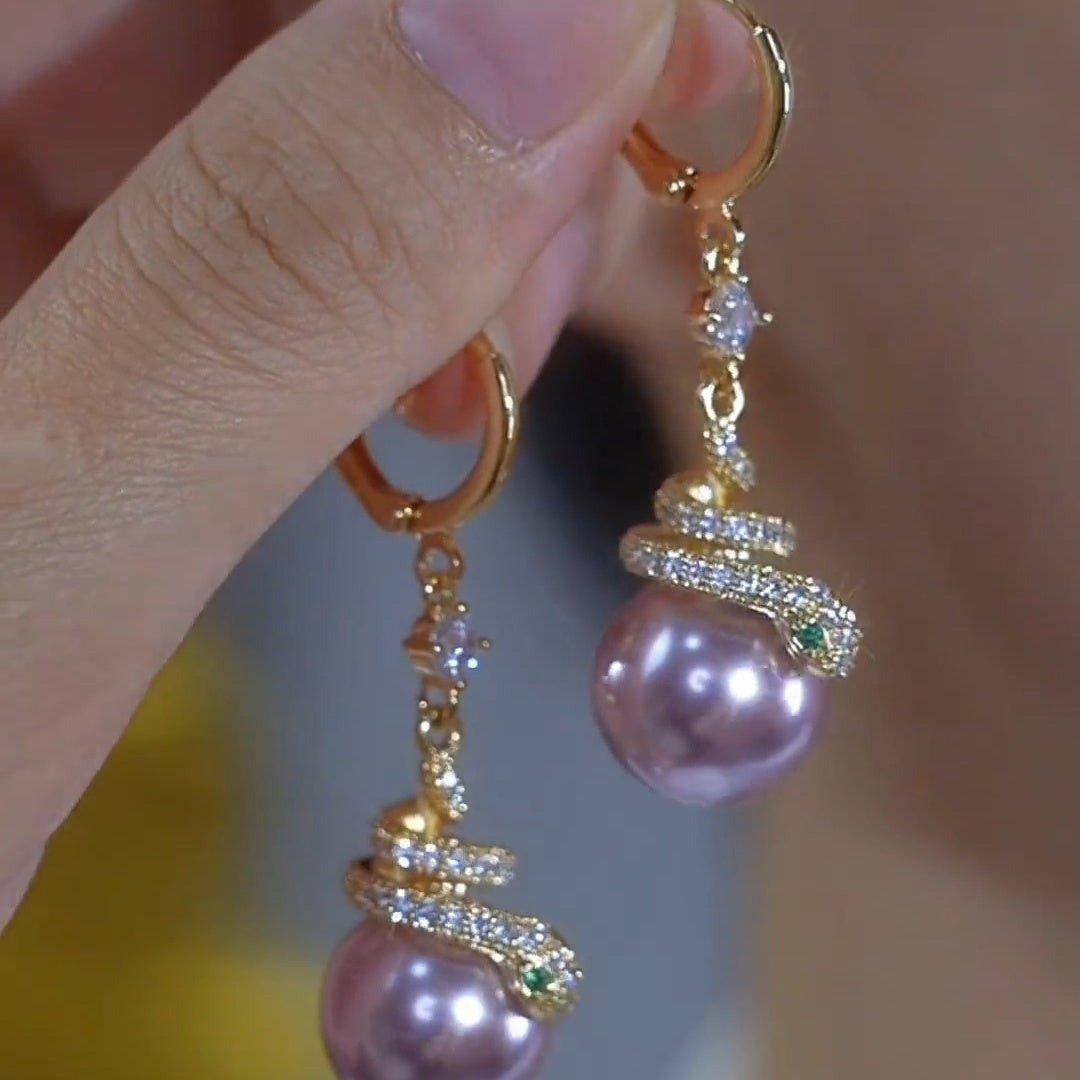 Purple Beads Snake Small Animal Earrings Female Accessories