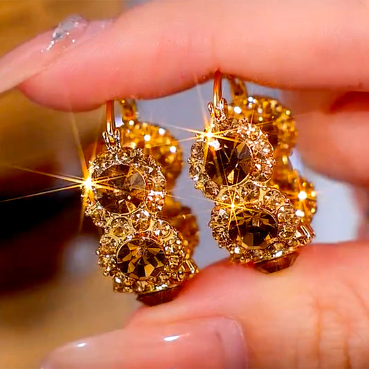 Pendientes retro con incrustaciones de diamantes de circonita color café