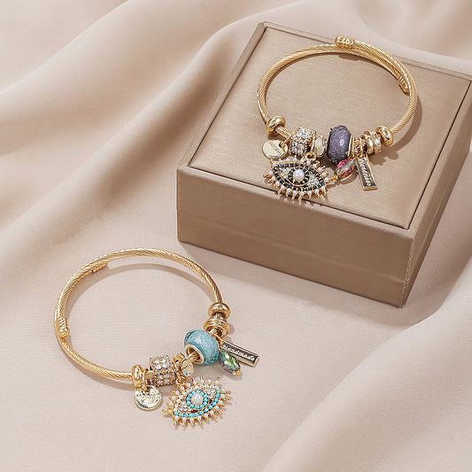 Pulsera de acero inoxidable con colgante de ojo de demonio DIY con temperamento de moda para mujer