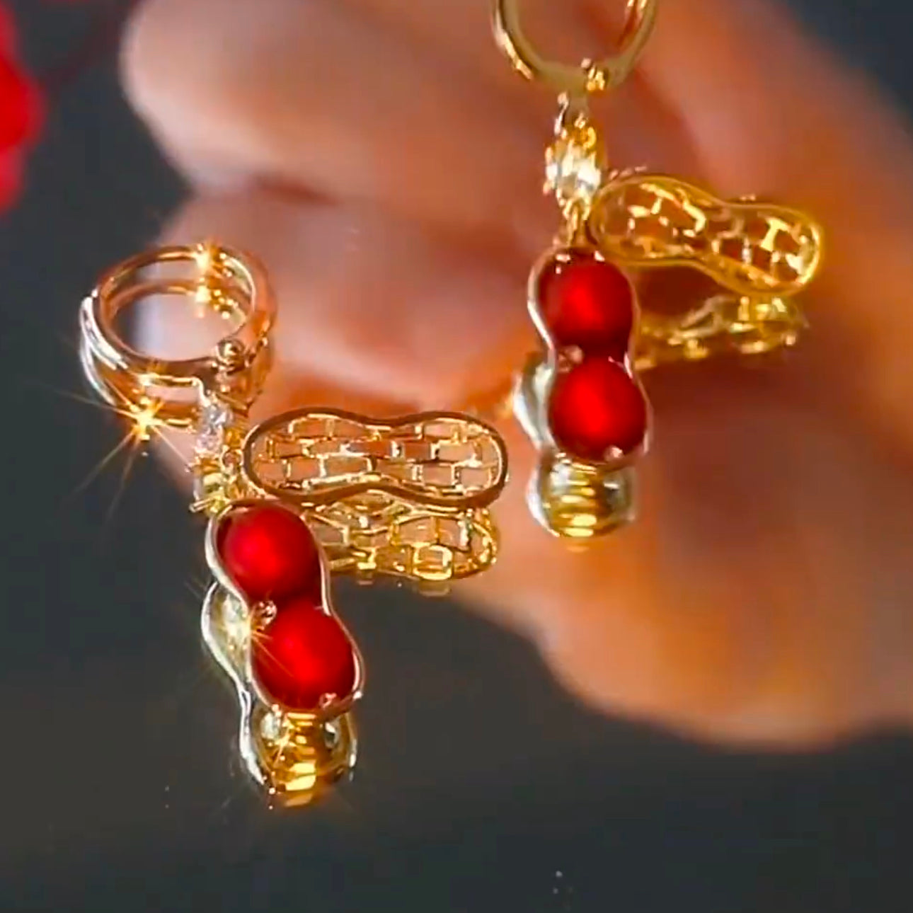 Red Pearl Peanut Earrings Anti-Lost Design Earrings