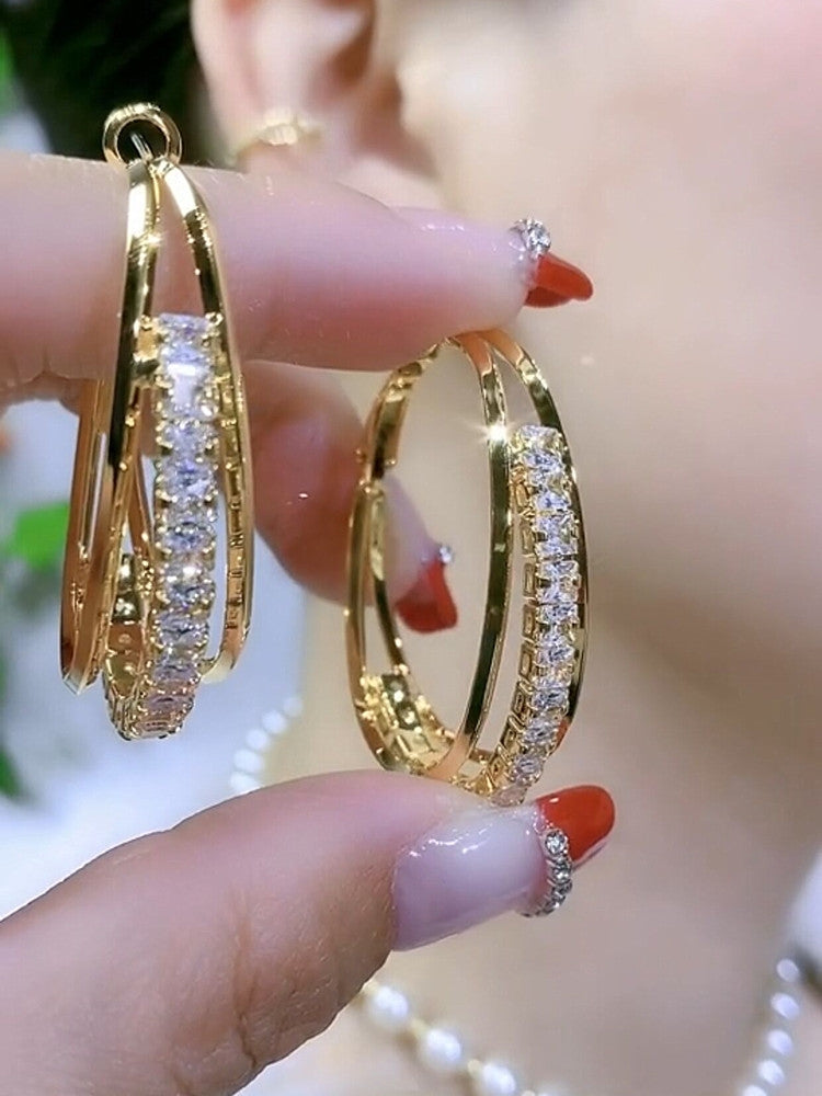 Zircon Hoop Earrings, Feminine And Versatile Earrings