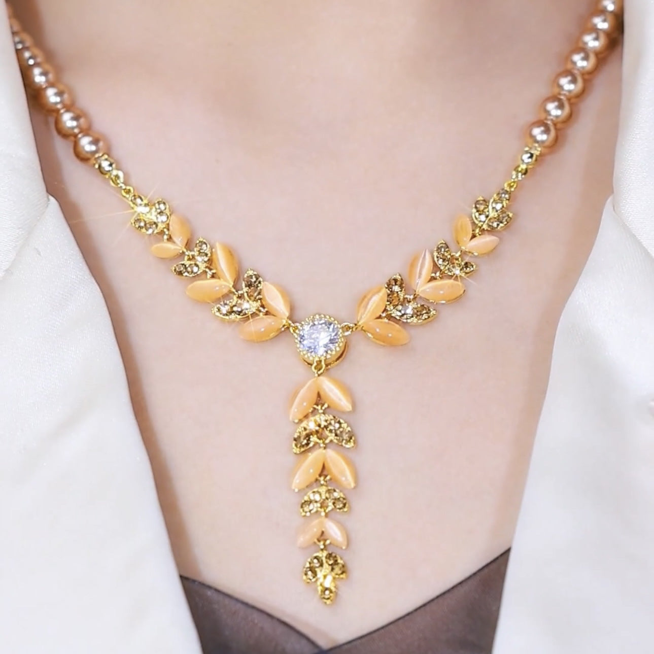 Zircon Wheat Ear Temperament Tassel Necklace Women'S All-Match Sweater Chain