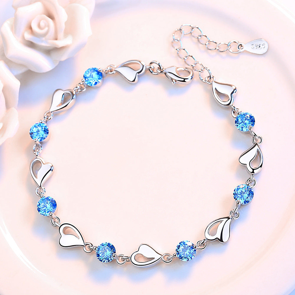 Blaues Herz Armband Frauen Hohle Herzform Versilberter Schmuck