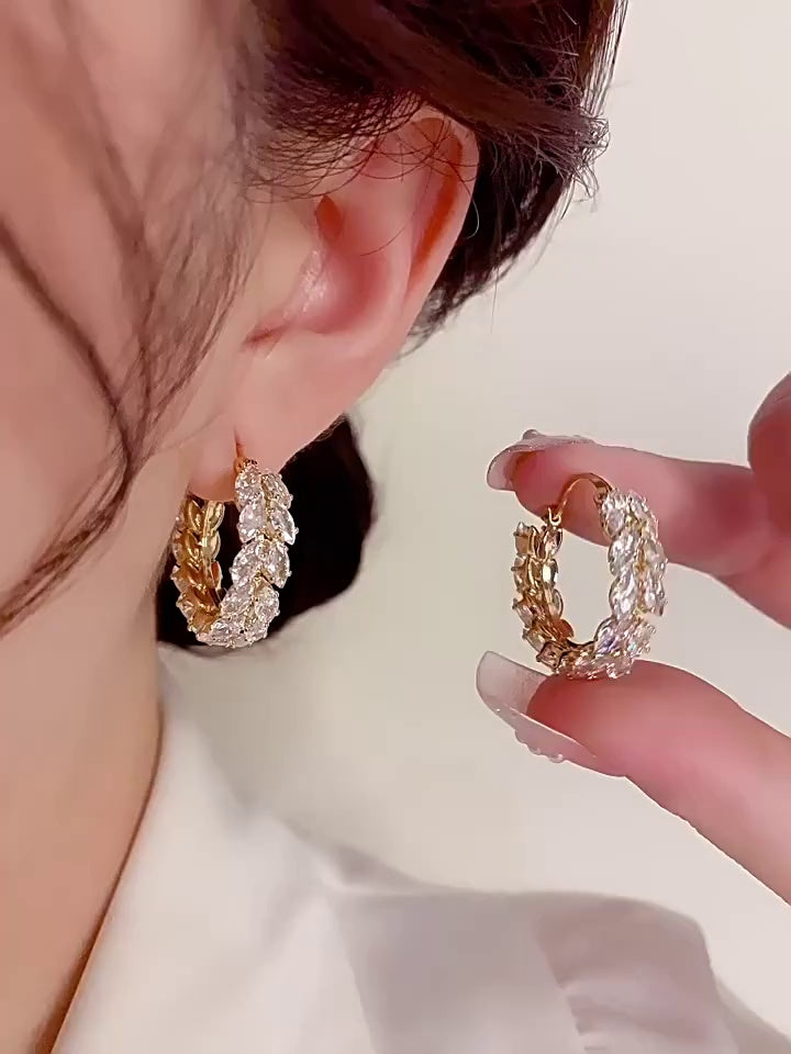 Fashionable And Exquisite Zircon Wheat Ear Hoop Earrings