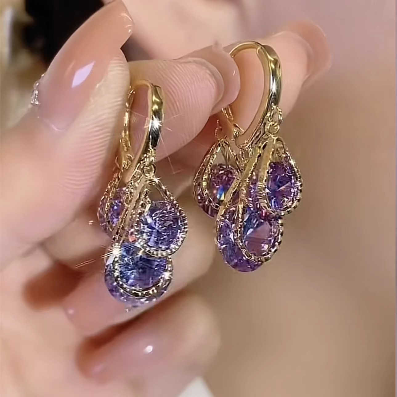 Exquisite Purple Crystal Earrings for Women Accessories